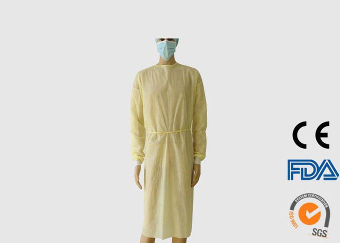 編まれた袖口の使い捨て可能な医学の衣服、黄色く使い捨て可能なつなぎ服